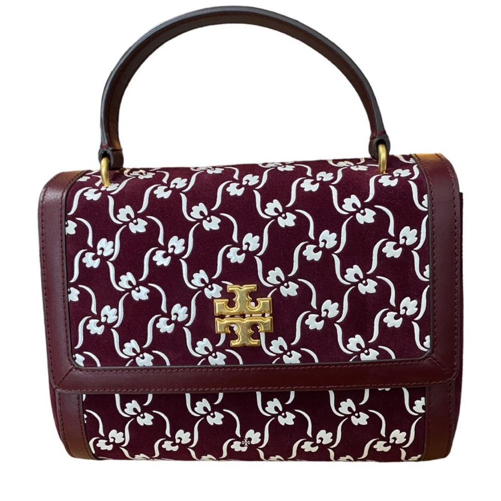 Tory Burch Juliette Floral Suede Top Handle Satchel Crossbody Bag.